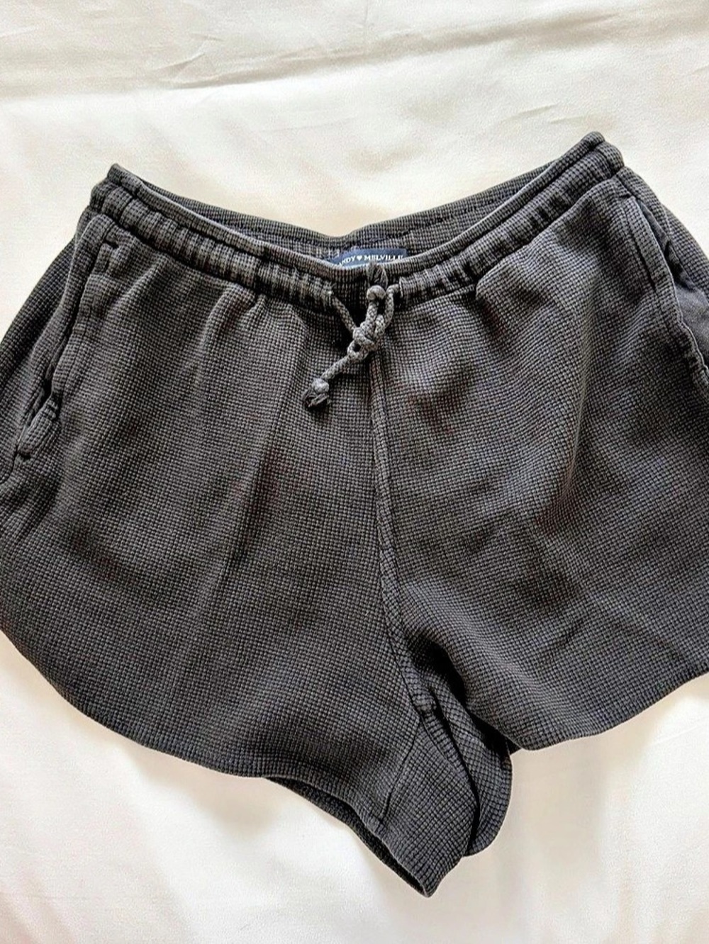 Brandy Melville Waffle Knit Drawstring Lounge Shorts Black
